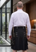 Men's Black Modern Gothic Utility Kilt Back