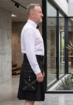 Men's Black Modern Gothic Utility Kilt Side