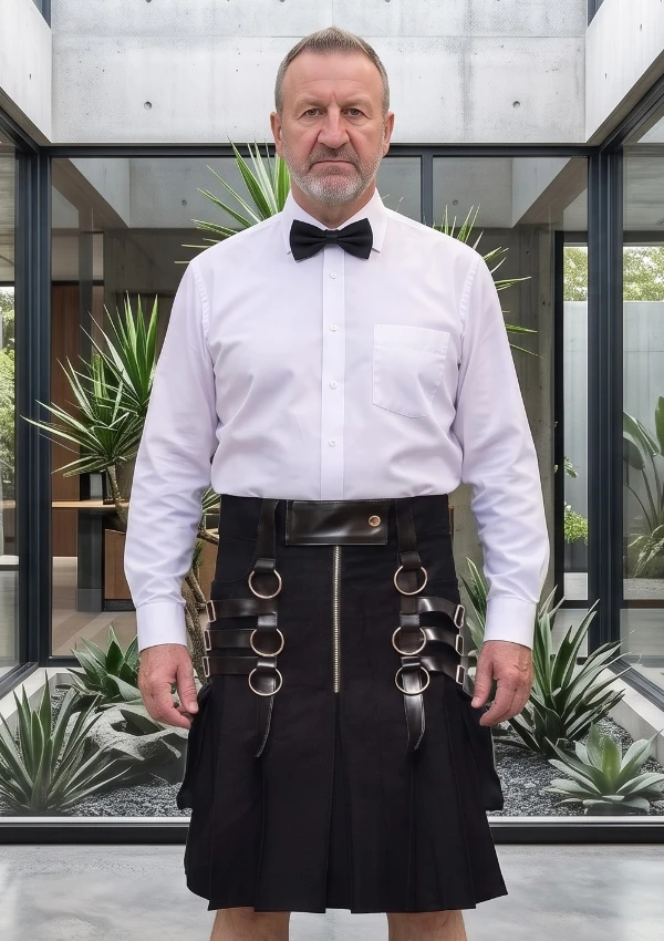 Men's Black Modern Gothic Utility Kilt
