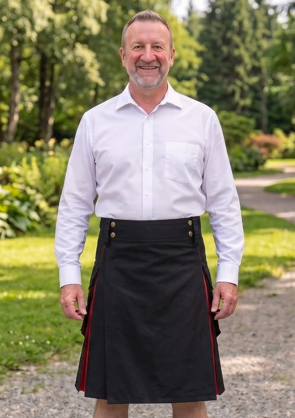 Men's Black & Red Cotton Utility Kilt