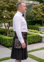 Men's Black Zip Fastening Utility Kilt Side