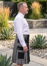 Men's Black and Grey Utility Kilt Side