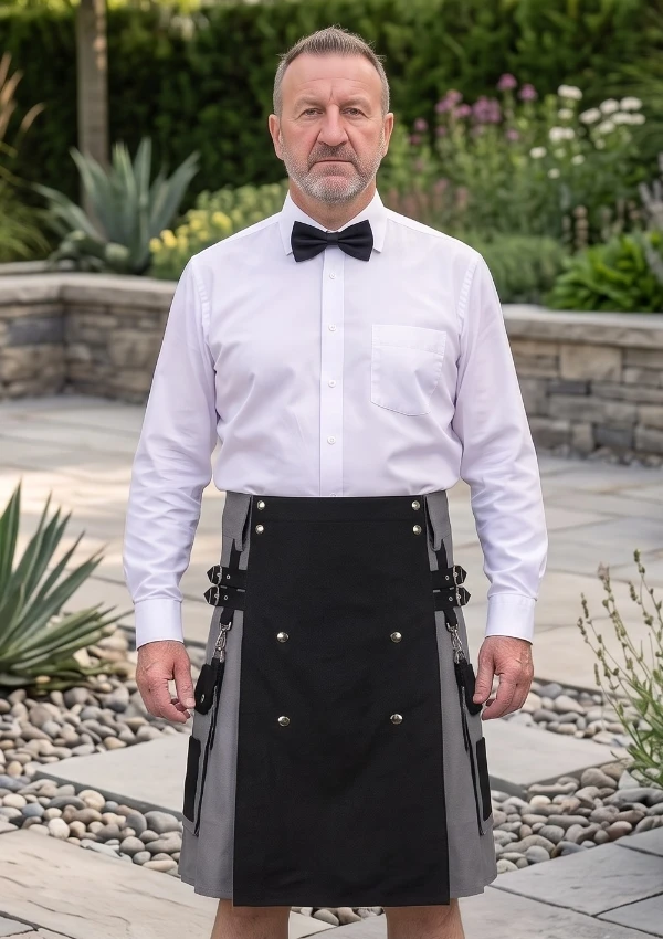 Men's Black and Grey Utility Kilt