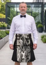 Men's Black and White Cargo Utility Kilt