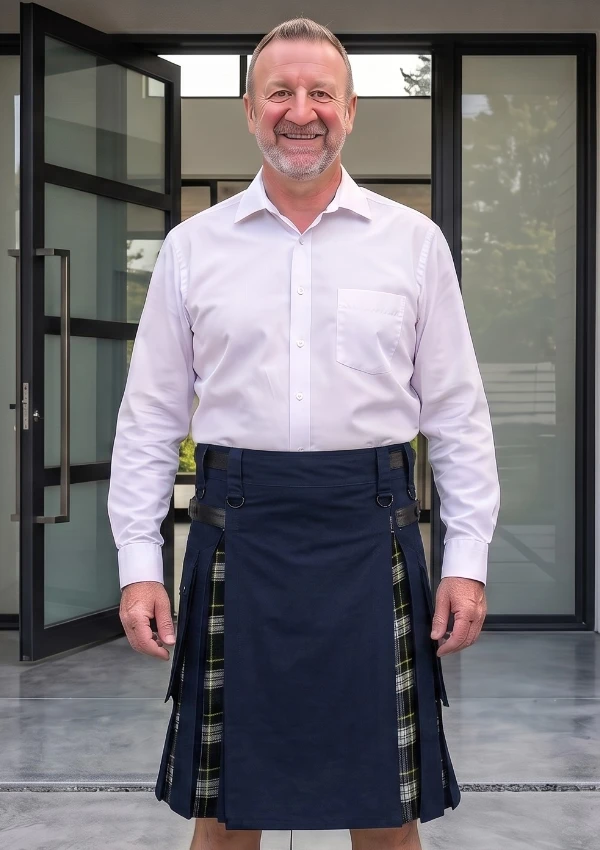 Men's Blue Cotton Hybrid Kilt