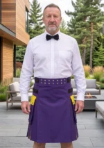 Men's Blue & Yellow Cotton Hybrid Kilt