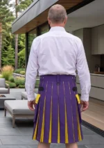 Men's Blue & Yellow Cotton Hybrid Kilt Back