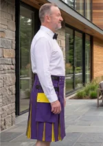 Men's Blue & Yellow Cotton Hybrid Kilt Side