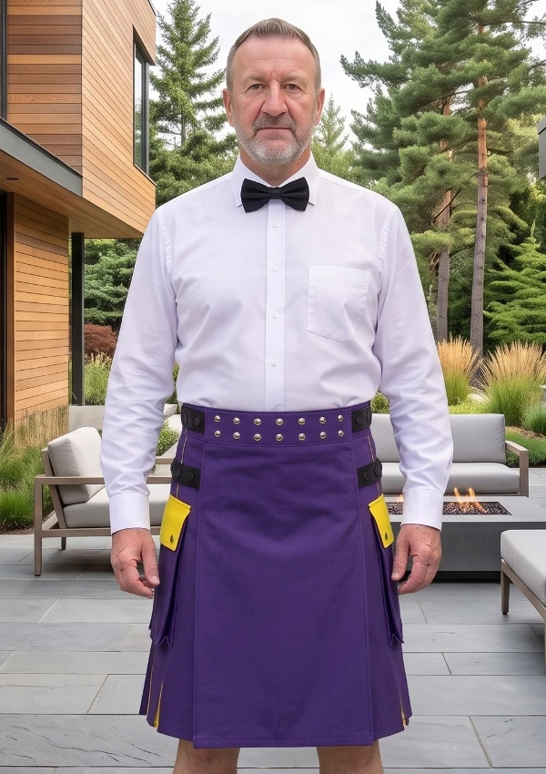 Men's Blue & Yellow Cotton Hybrid Kilt
