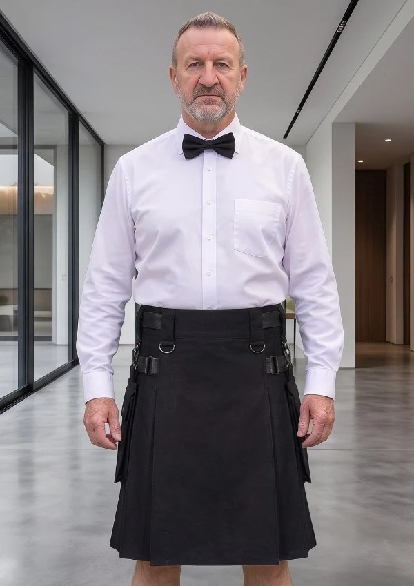 Men's Modern Black Utility Kilt (1)