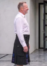 Men's Scottish Black Hybrid Kilt Side