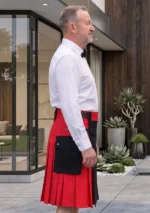 Men's Scottish Black & Red Hybrid Kilt Side