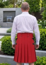 Men's Scottish Red Denim Utility Kilt Back