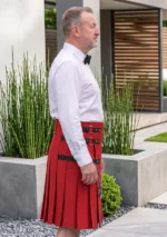 Men's Scottish Red Denim Utility Kilt Side