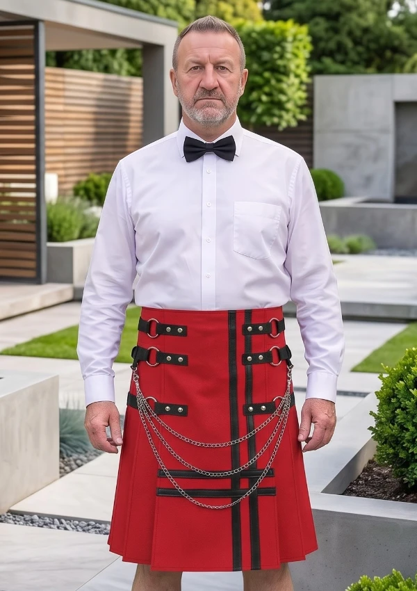 Men's Scottish Red Denim Utility Kilt