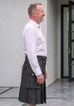 Men's Traditional Charcoal Grey Utility Kilt Side