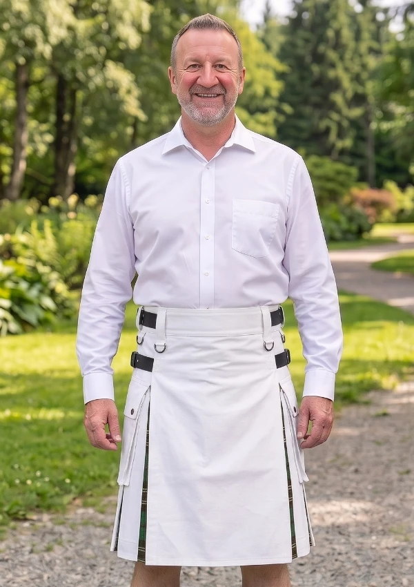 Men's White Cotton Hybrid Kilt