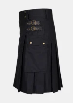 Plain Black Scottish Utility Kilt Left