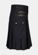 Plain Black Scottish Utility Kilt Right