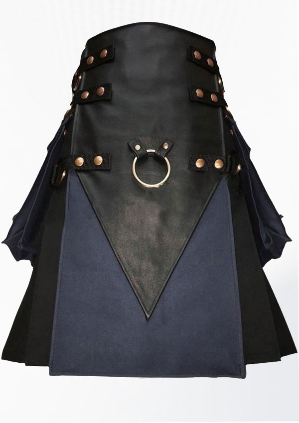 Hochwertiger Kilt aus schwarzem Leder Design 48