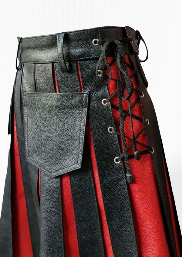 Premium-Qualität schwarz rot Gladiator Leder Kilt Design 49