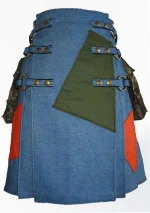 Premium Quality Cargo Pocket Blue Denim Gothic Kilt