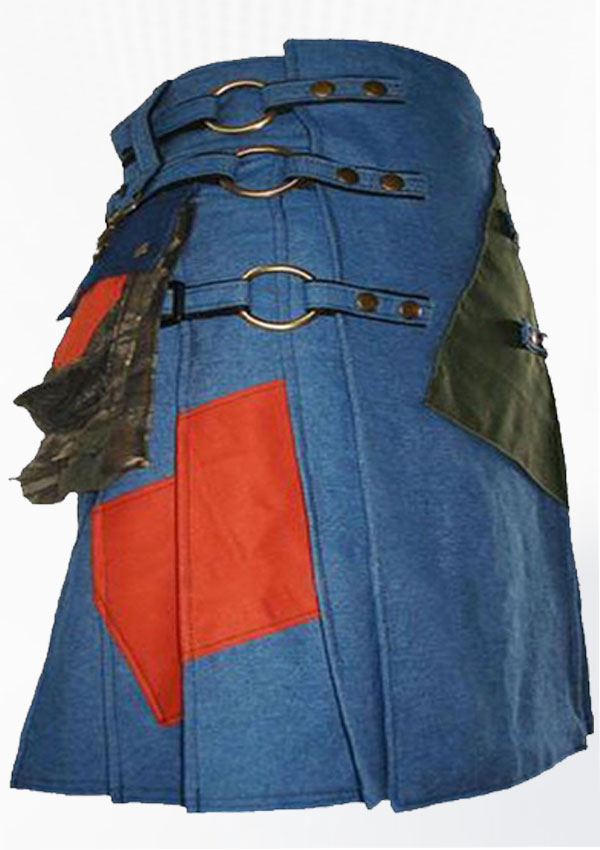 Premium Quality Cargo Pocket Blue Denim Gothic Kilt Design 15