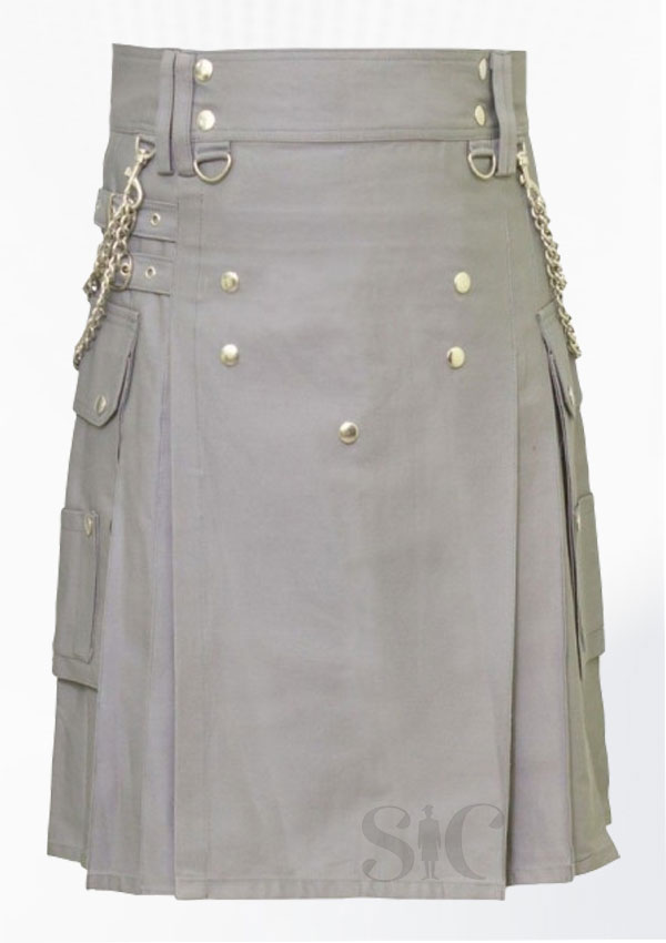Diseño de falda escocesa utilitaria de algodón gris de primera calidad 21