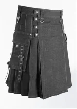 Premium Quality Hand Made Traditional Scottish Brown Denim Kilt Side