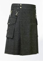 Premium Quality Men Elegant Relaxed Black Denim Kilt Design 30