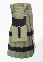 Premium Quality Olive Grey Utility Kilt With Black Straps Design 58