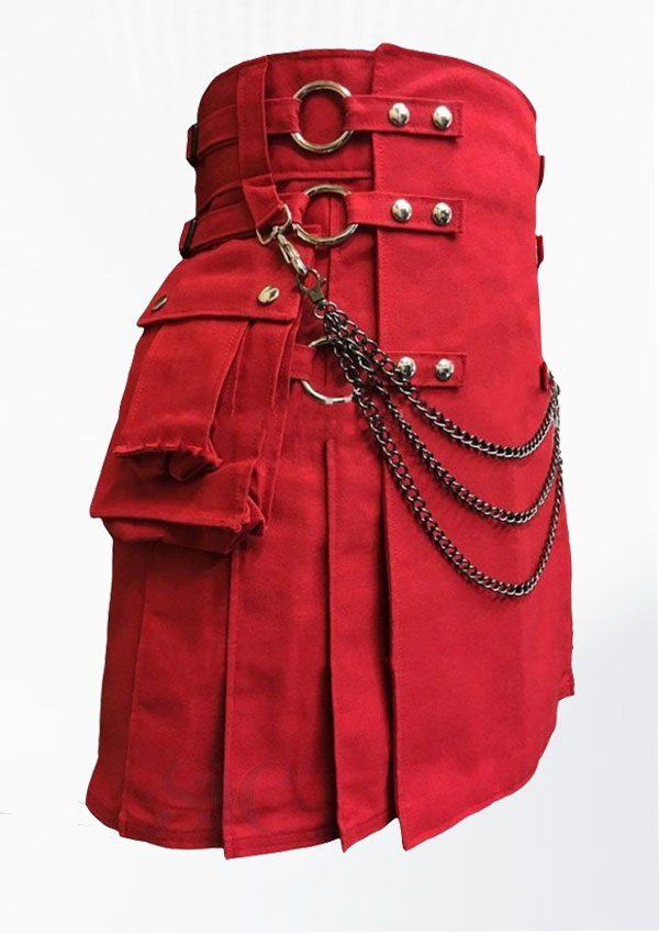 Premium Quality Red Canvas Cloth Straps Utility Kilt Design 108