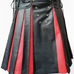 Premium Quality Scottish Black & Red Gladiator Leather kilt