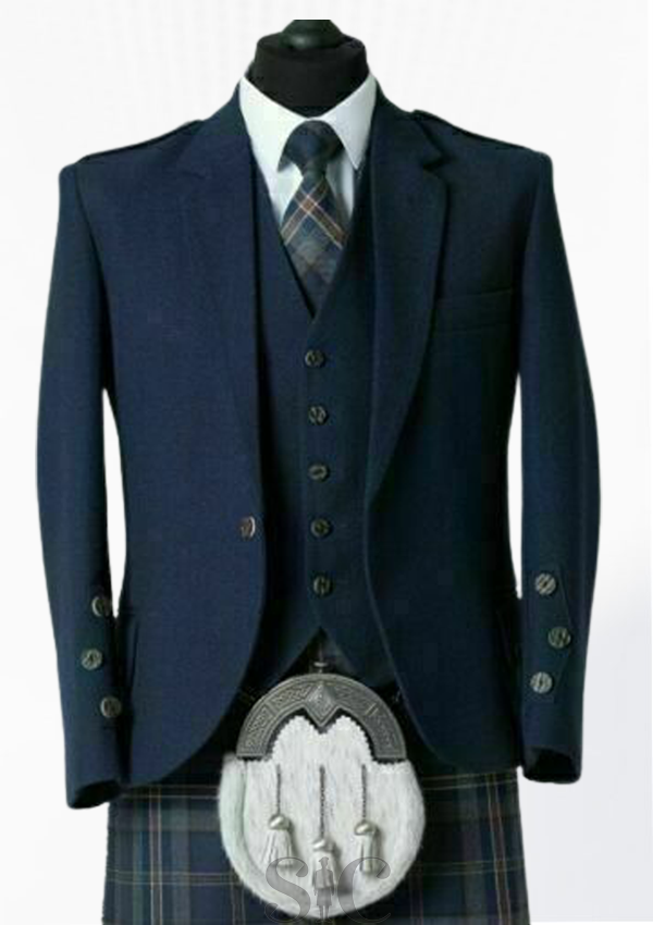 Premium-Qualität schottisch blaue Tweedwolle-Argyle-Jacke