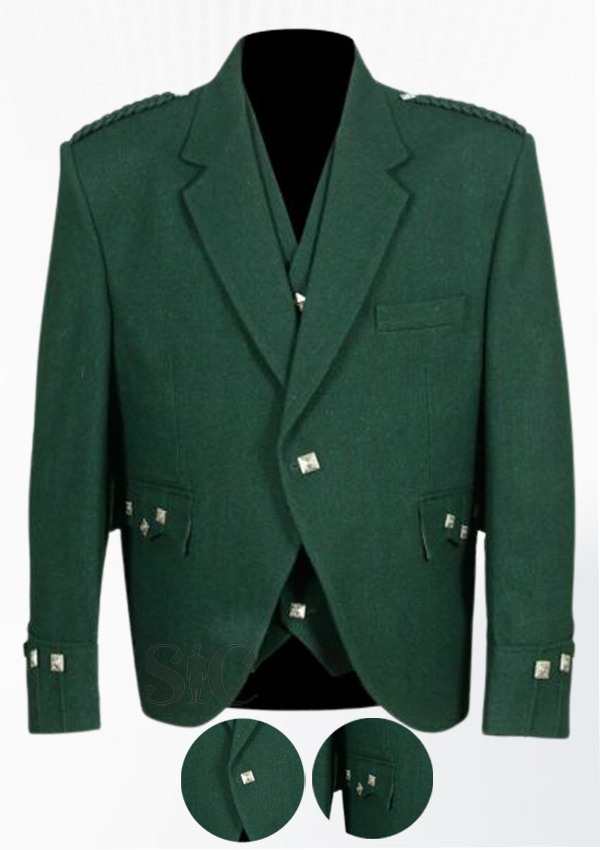 Premium Quality Scottish Green Tweed Wool Argyle Jacket