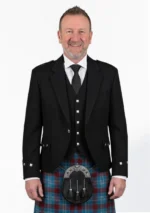 Black Tweed Wool Argyle Jacket with Vest Front View