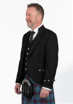 Black Tweed Wool Argyle Jacket with Vest Left Side View