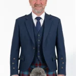 Blue Tweed Wool Argyle Jacket with Vest Front View