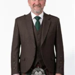 Brown Tweed Wool Argyle Jacket with Vest Front View
