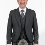 Charcoal Tweed Wool Argyle Jacket with Vest Front View