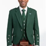 Green Tweed Wool Argyle Jacket with Vest Front View