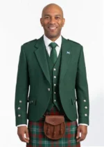 Green Tweed Wool Argyle Jacket with Vest Front View
