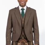 Light Brown Tweed Wool Argyle Jacket With Vest Front View