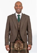 Light Brown Tweed Wool Argyle Jacket With Vest Front View