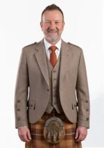 Light Brown Tweed Wool Argyle Jacket with Vest Front View
