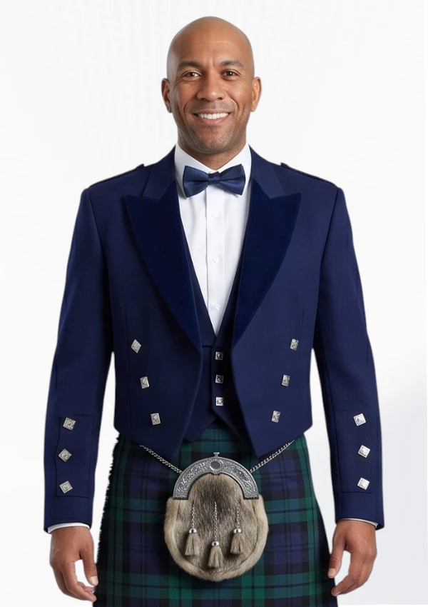 Men's Blue Prince Charlie Jacket with Vest Front View