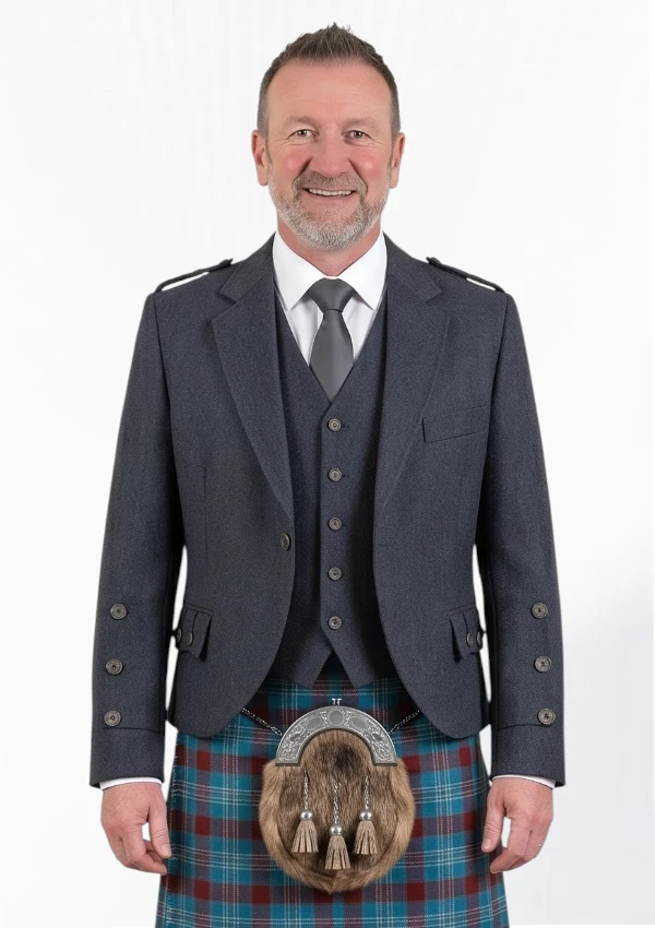 Midnight Tweed Wool Argyle Jacket with Vest Front View