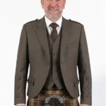 Peat Tweed Wool Argyle Jacket with Vest Front View