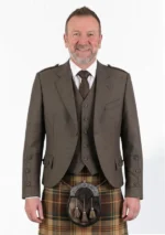 Peat Tweed Wool Argyle Jacket with Vest Front View