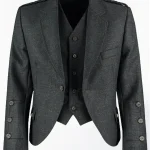 Premium Quality Hand Made Scottish Charcoal Tweed Wool Argyle Jacket with Vest